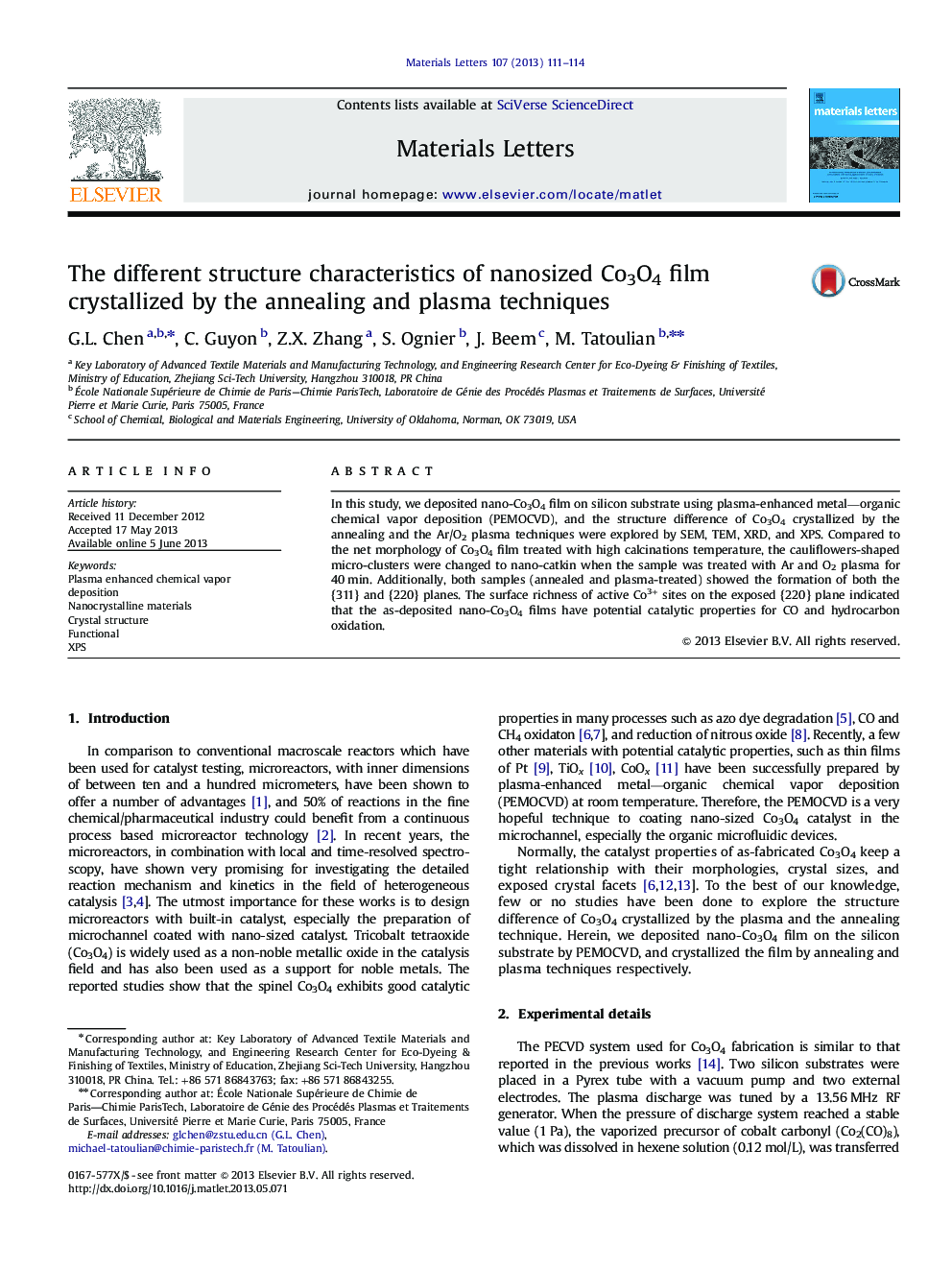 The different structure characteristics of nanosized Co3O4 film crystallized by the annealing and plasma techniques