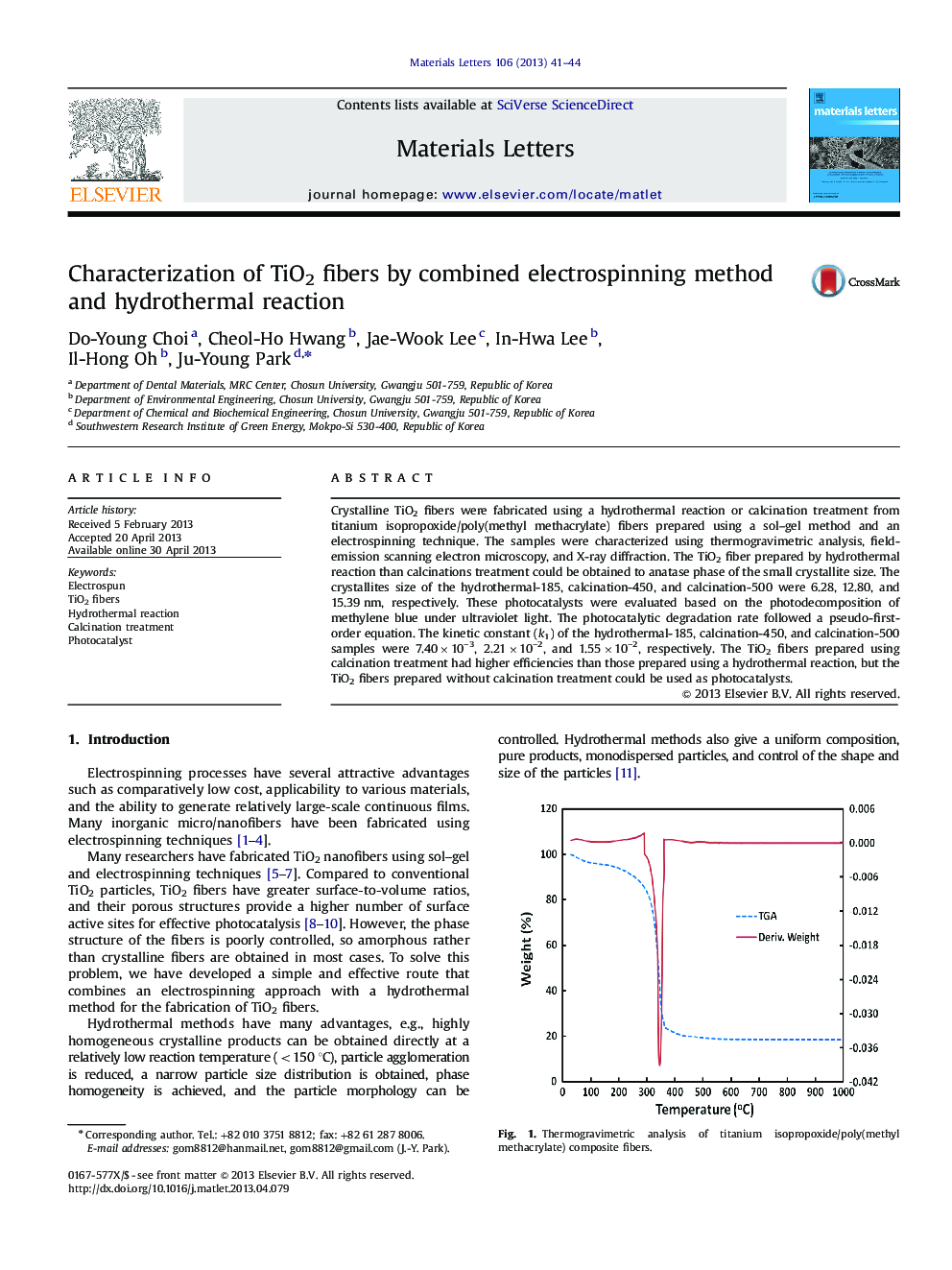 Characterization of TiO2 fibers by combined electrospinning method and hydrothermal reaction