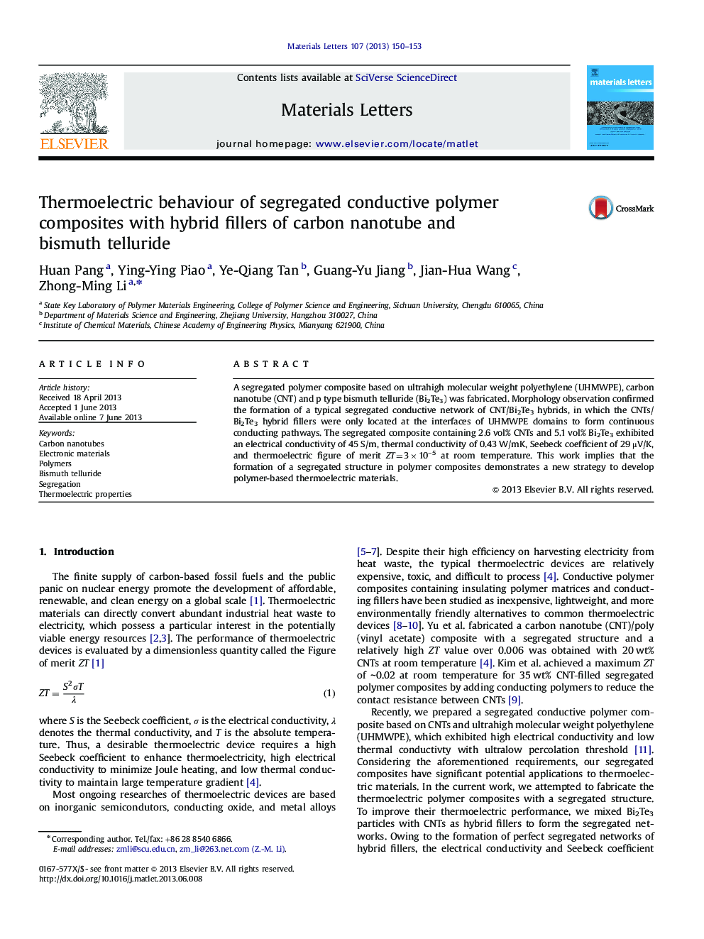 Thermoelectric behaviour of segregated conductive polymer composites with hybrid fillers of carbon nanotube and bismuth telluride