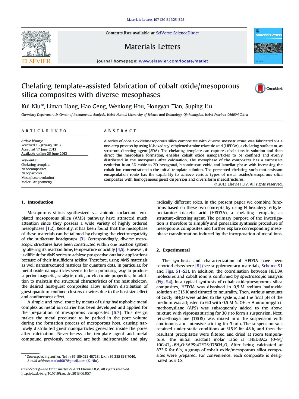 Chelating template-assisted fabrication of cobalt oxide/mesoporous silica composites with diverse mesophases