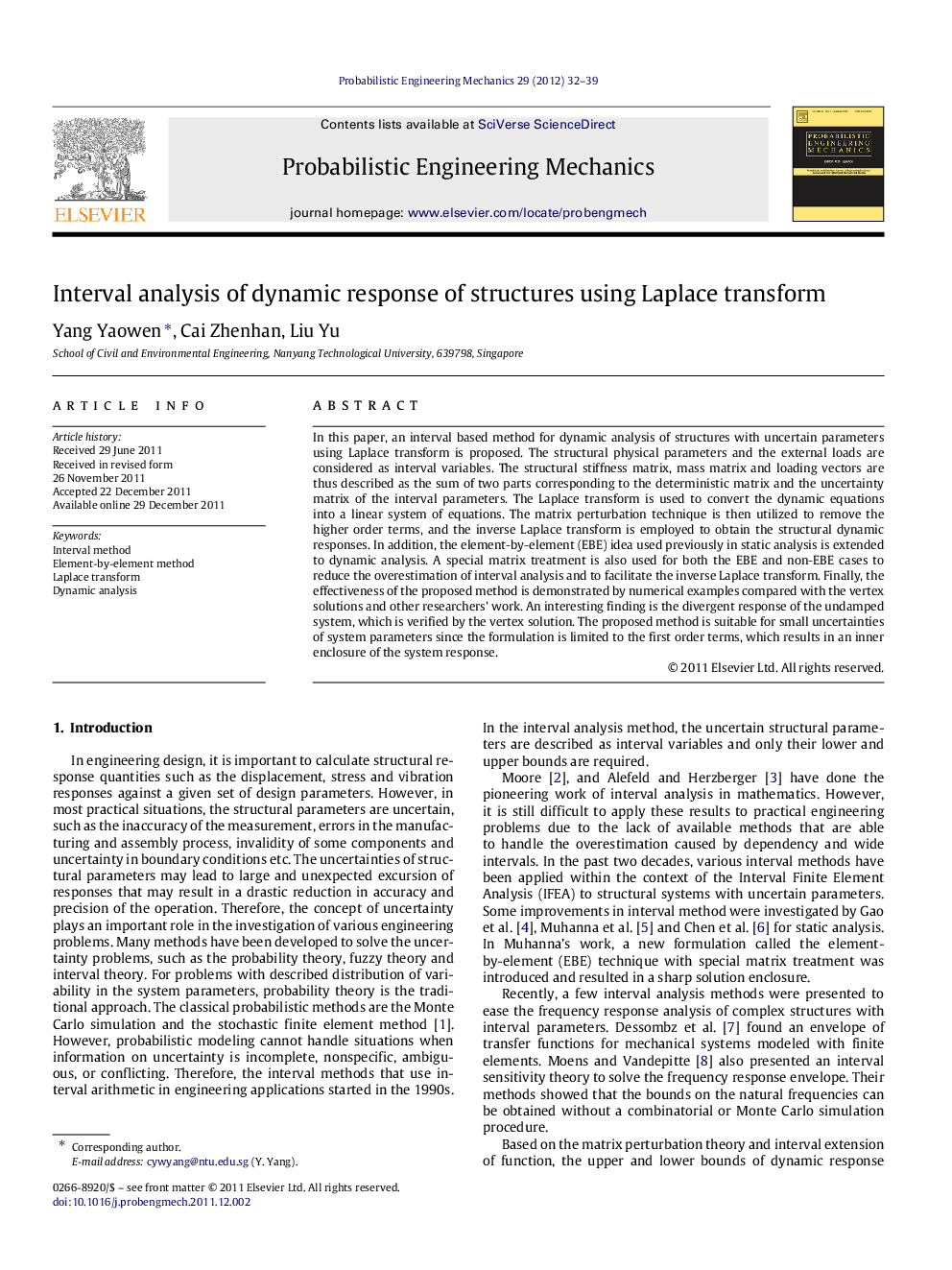 Interval analysis of dynamic response of structures using Laplace transform