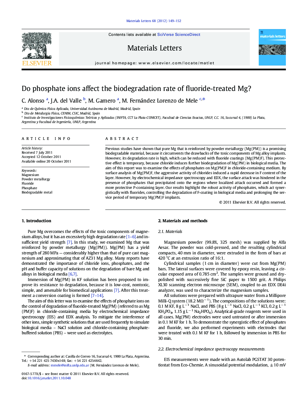 Do phosphate ions affect the biodegradation rate of fluoride-treated Mg?