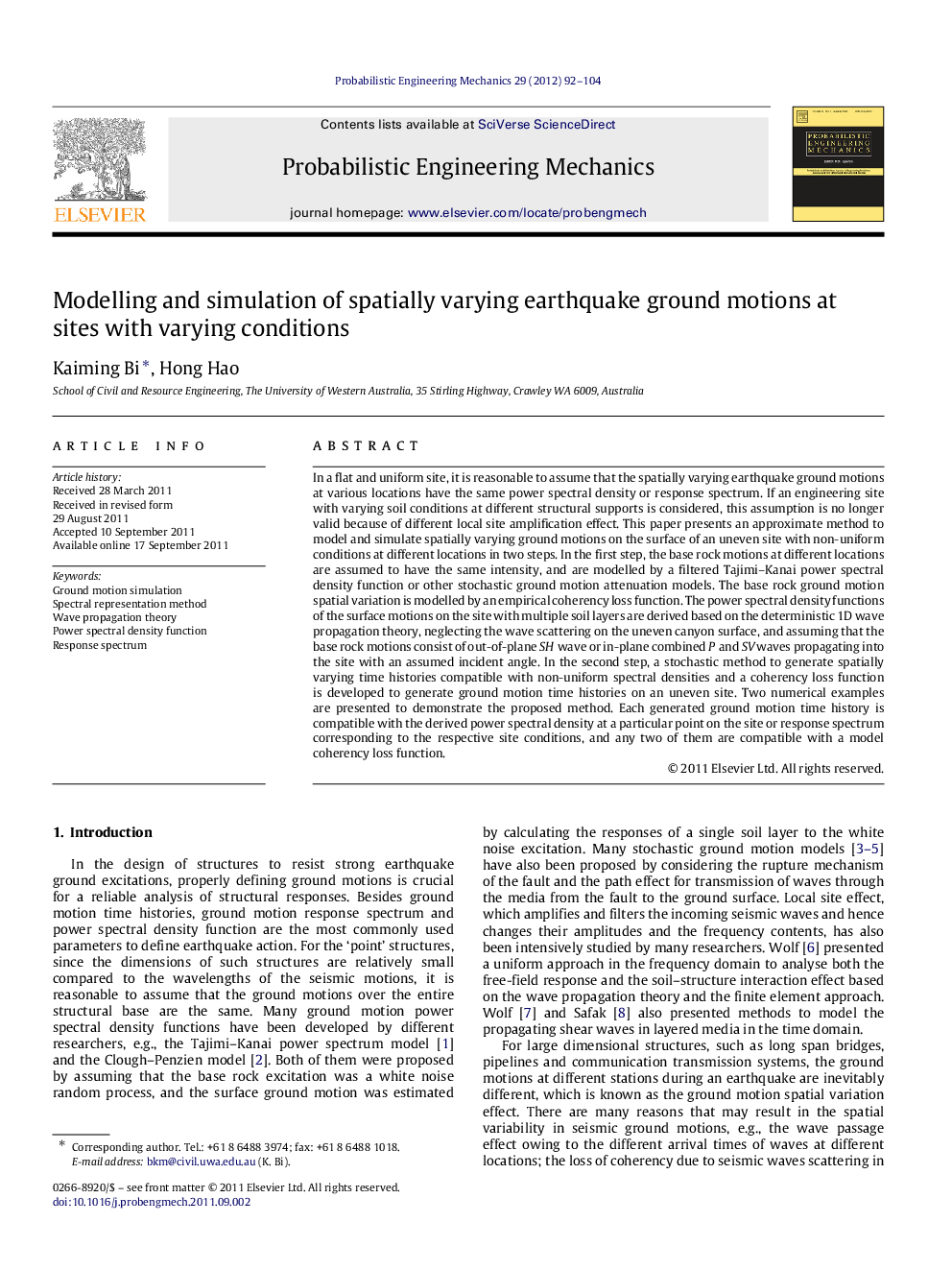 Modelling and simulation of spatially varying earthquake ground motions at sites with varying conditions