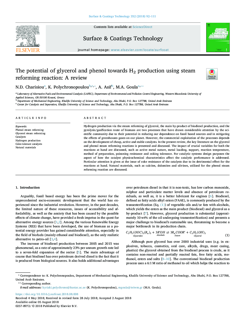 The potential of glycerol and phenol towards H2 production using steam reforming reaction: A review