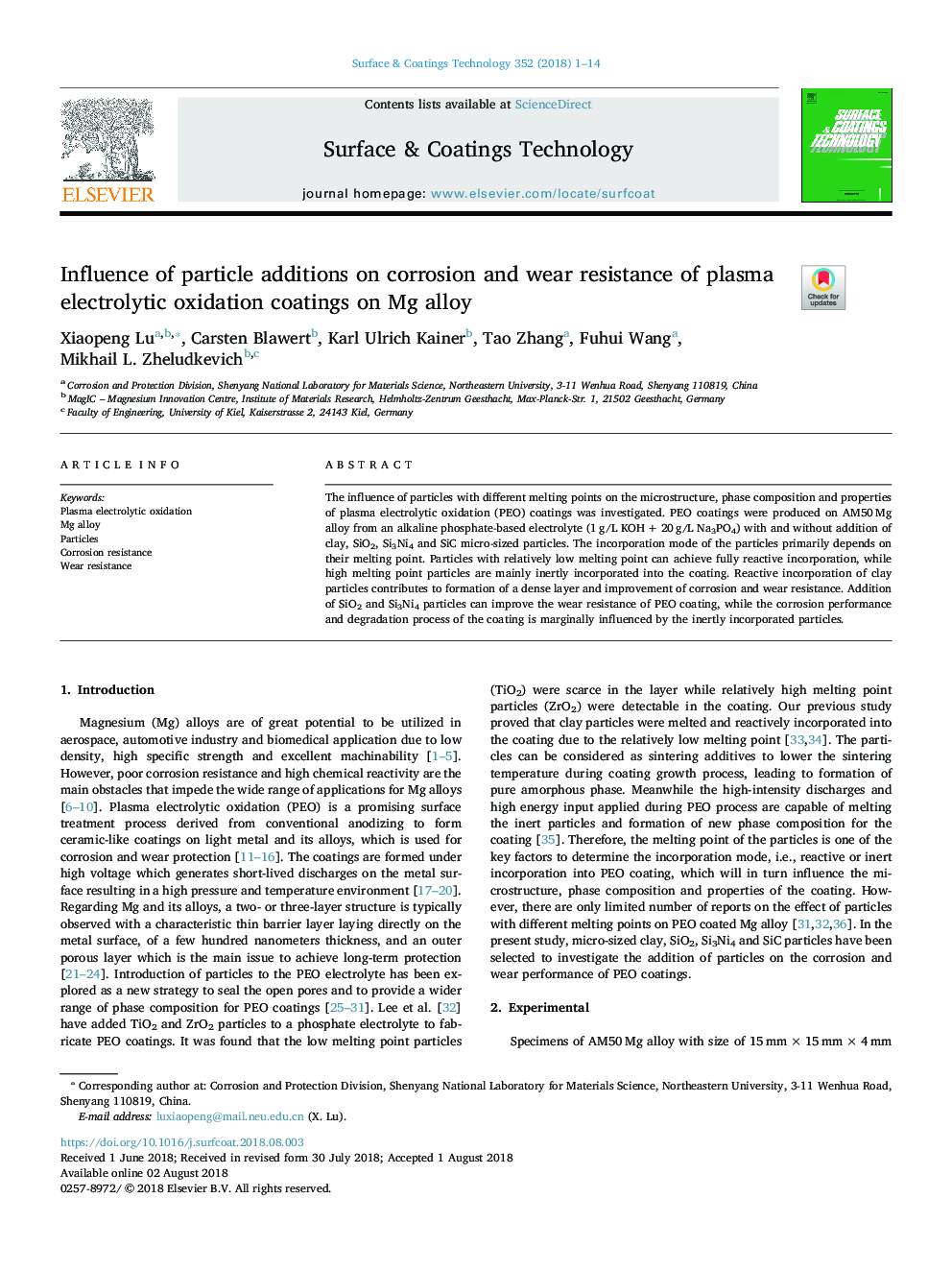 Influence of particle additions on corrosion and wear resistance of plasma electrolytic oxidation coatings on Mg alloy