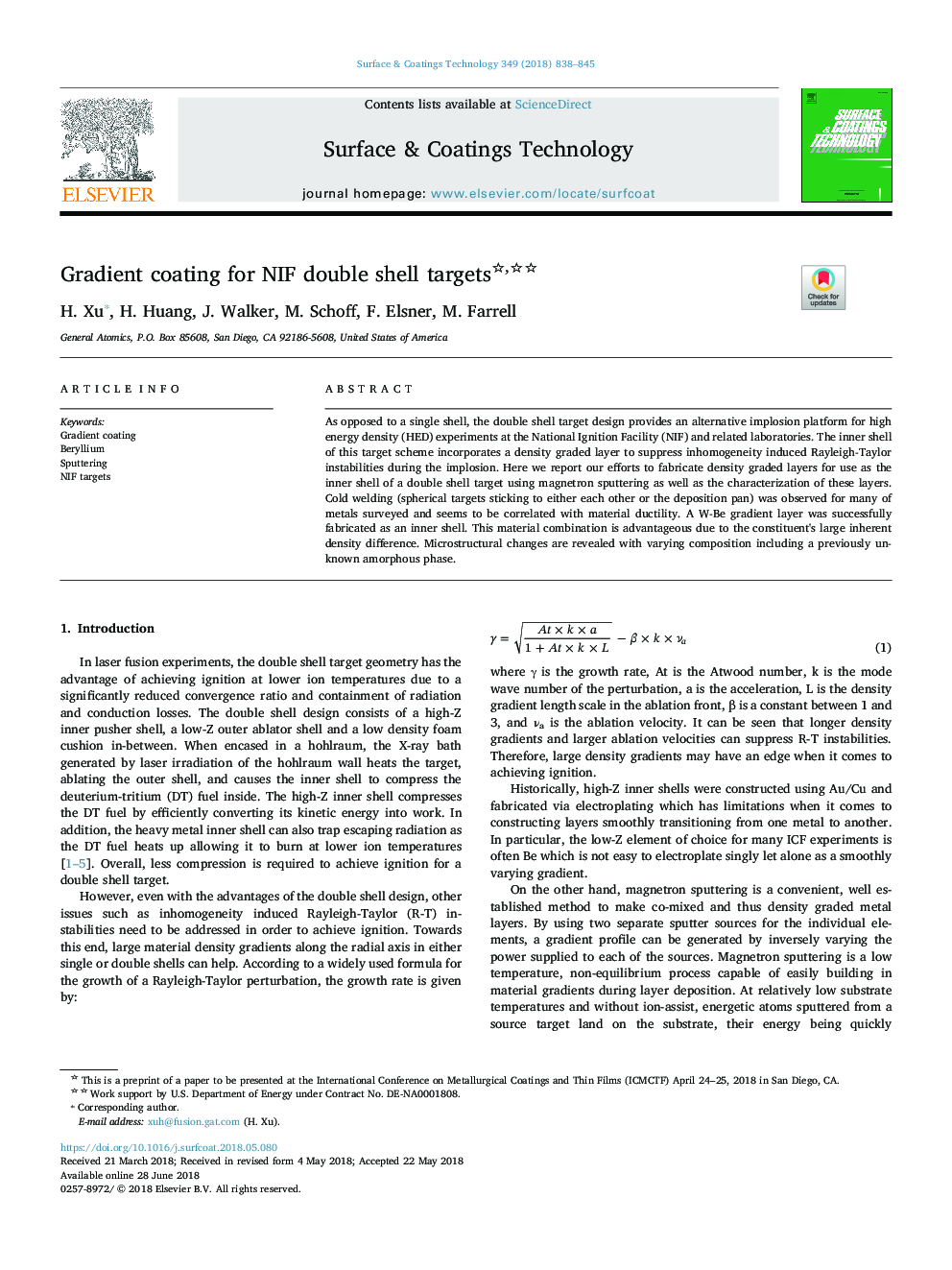 Gradient coating for NIF double shell targets