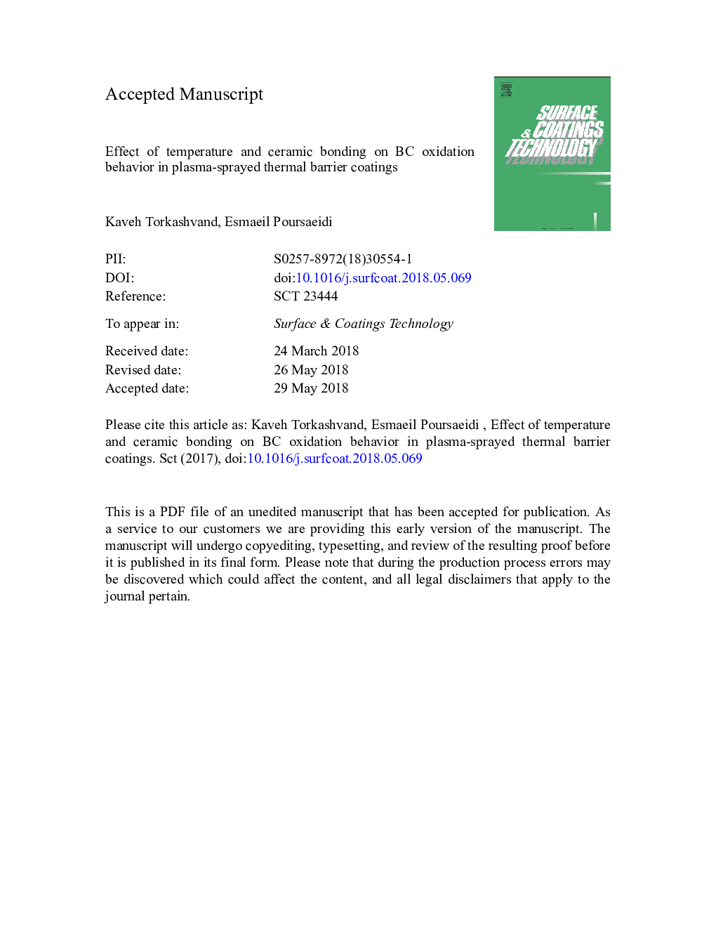 Effect of temperature and ceramic bonding on BC oxidation behavior in plasma-sprayed thermal barrier coatings