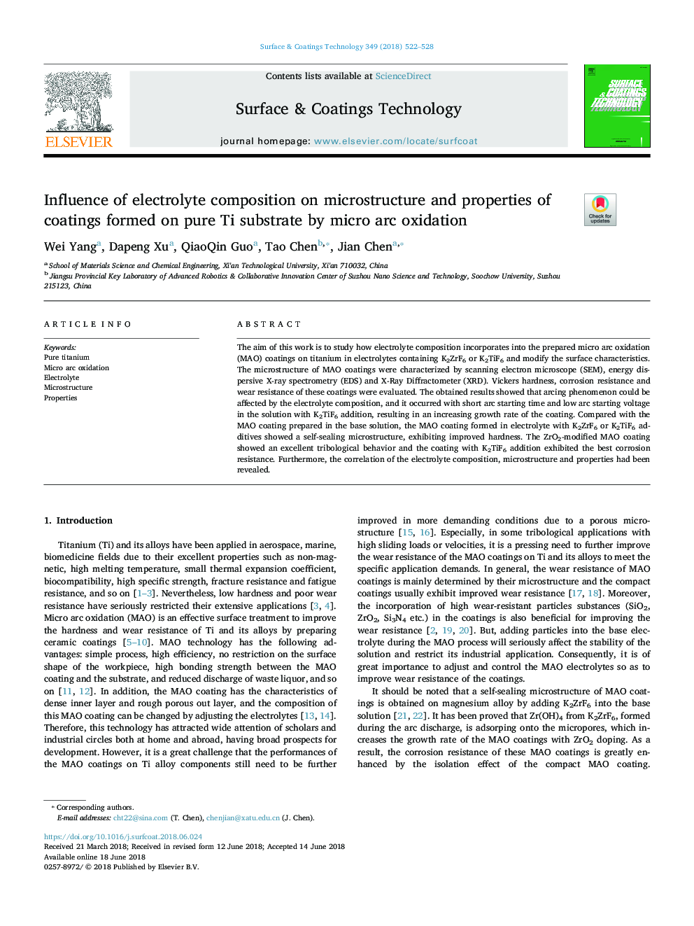 Influence of electrolyte composition on microstructure and properties of coatings formed on pure Ti substrate by micro arc oxidation