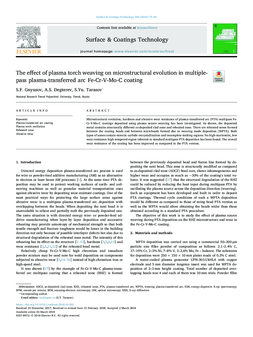 The effect of plasma torch weaving on microstructural evolution in multiple-pass plasma-transferred arc Fe-Cr-V-Mo-C coating