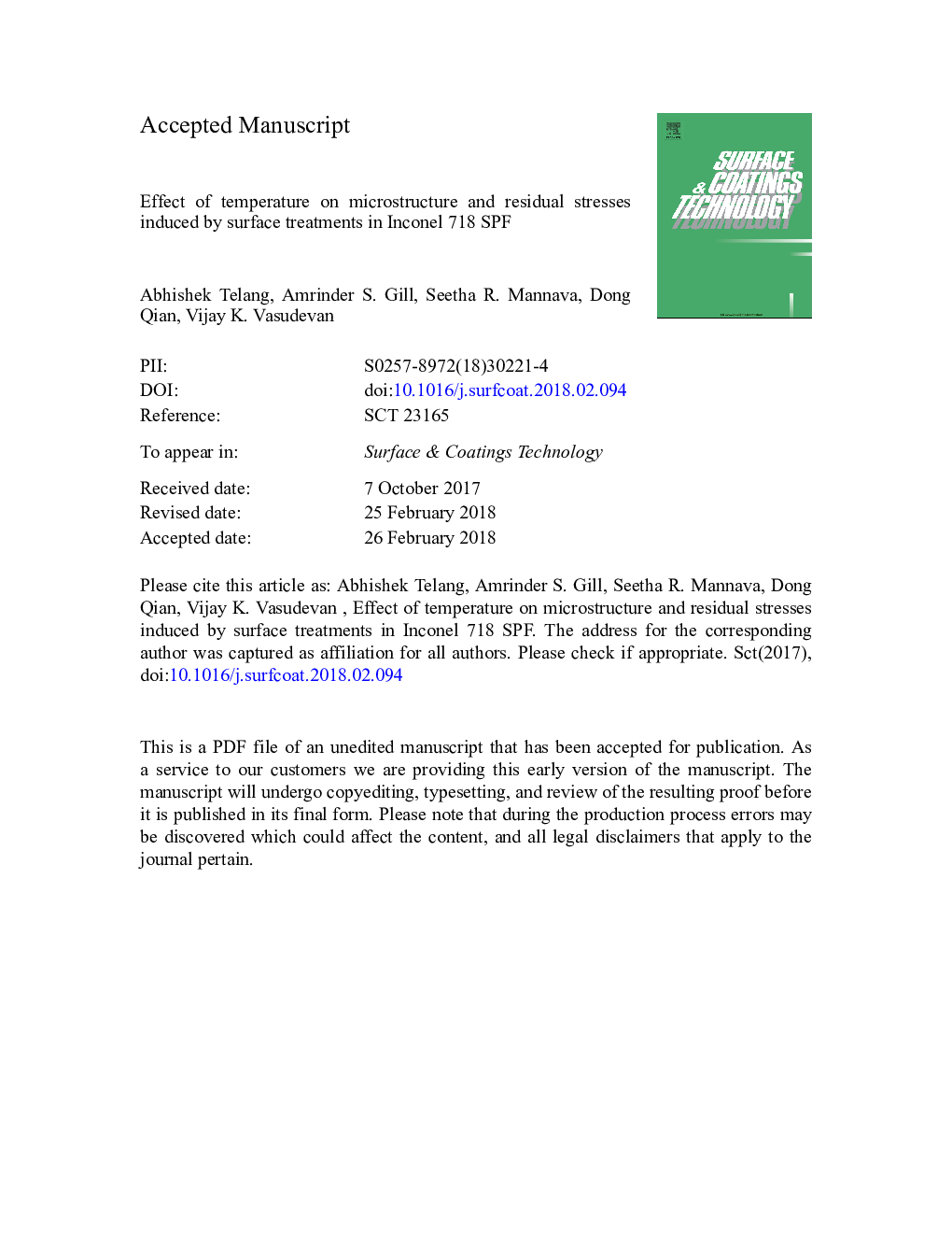 Effect of temperature on microstructure and residual stresses induced by surface treatments in Inconel 718 SPF