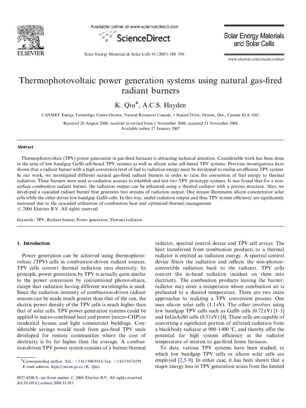 Thermophotovoltaic power generation systems using natural gas-fired radiant burners