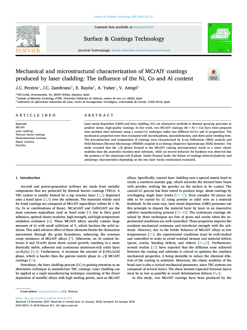 Mechanical and microstructural characterization of MCrAlY coatings produced by laser cladding: The influence of the Ni, Co and Al content