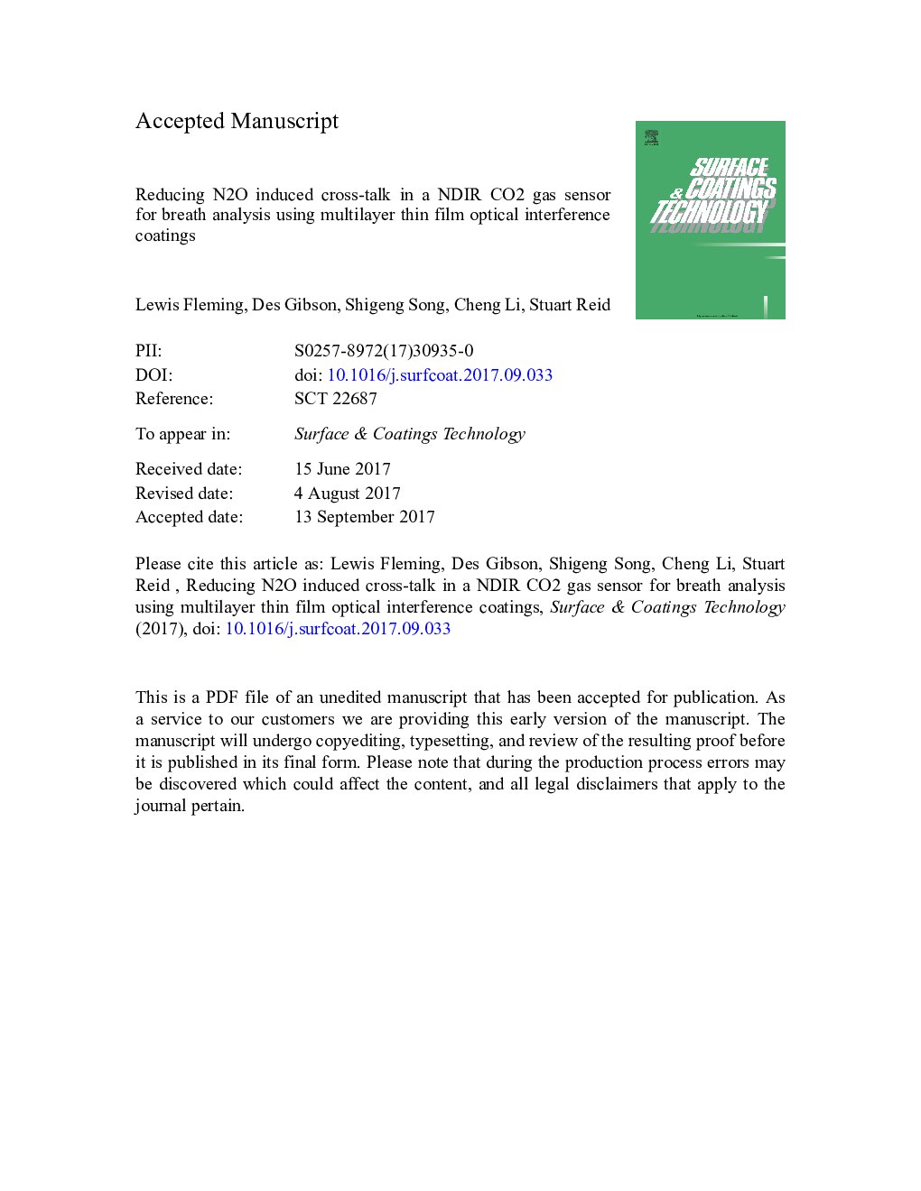 Reducing N2O induced cross-talk in a NDIR CO2 gas sensor for breath analysis using multilayer thin film optical interference coatings