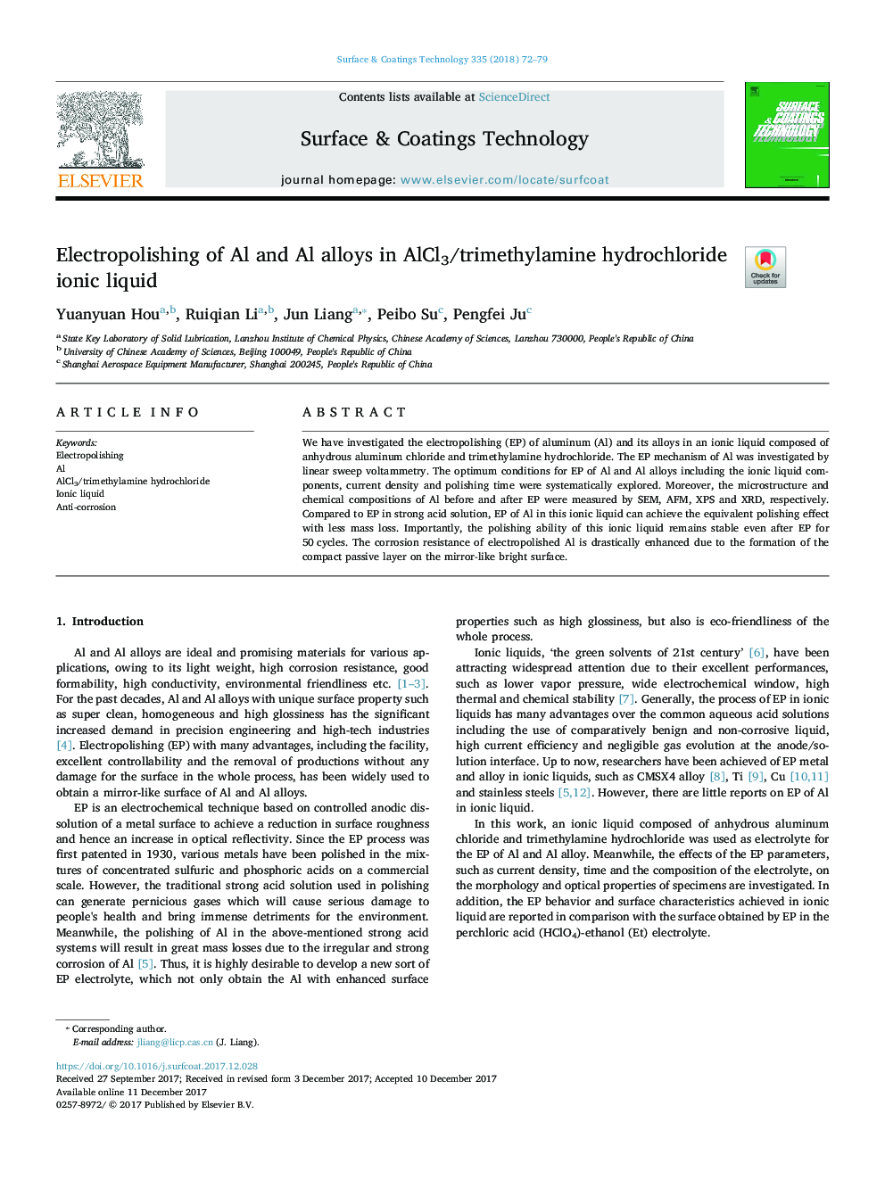 Electropolishing of Al and Al alloys in AlCl3/trimethylamine hydrochloride ionic liquid