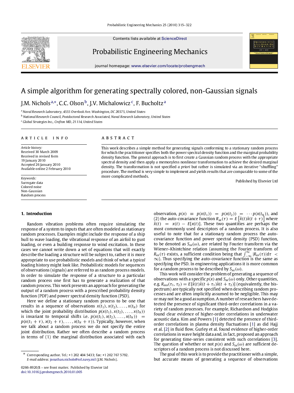 A simple algorithm for generating spectrally colored, non-Gaussian signals