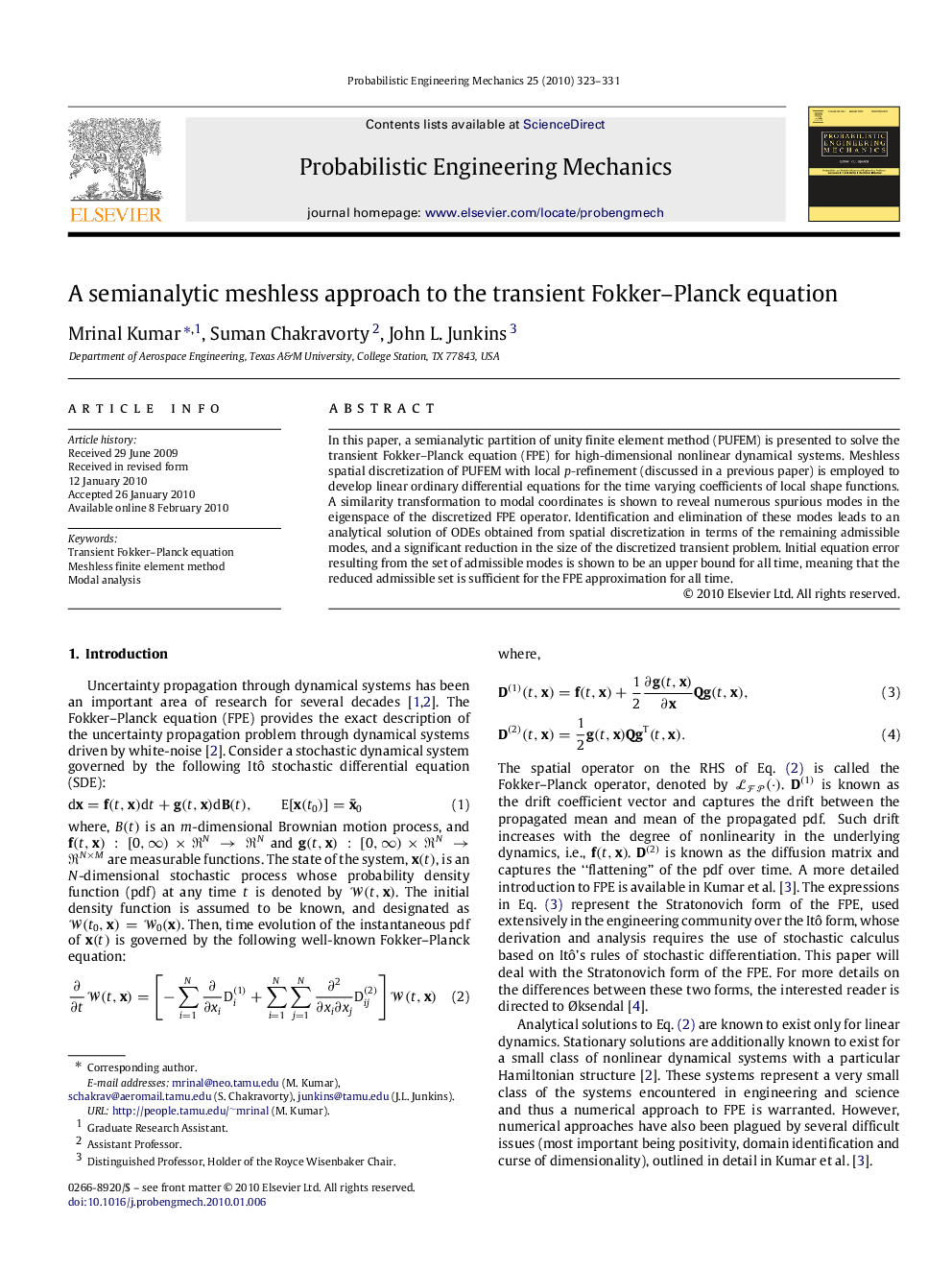 A semianalytic meshless approach to the transient Fokker–Planck equation