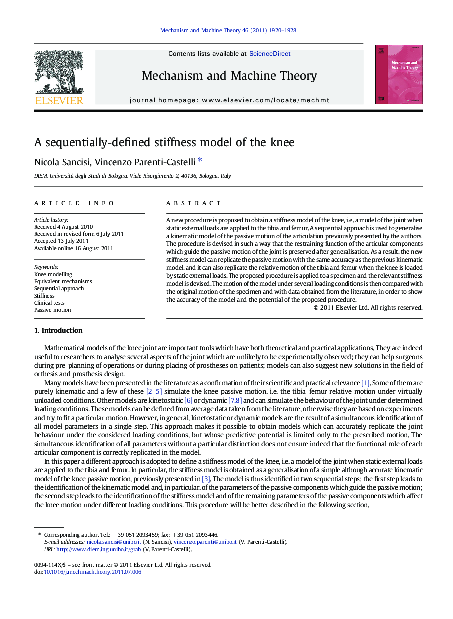 A sequentially-defined stiffness model of the knee