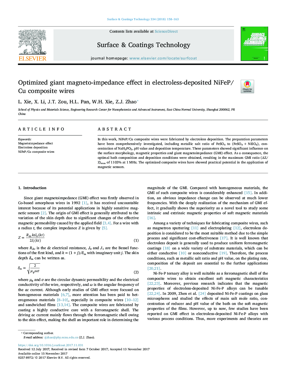 Optimized giant magneto-impedance effect in electroless-deposited NiFeP/Cu composite wires