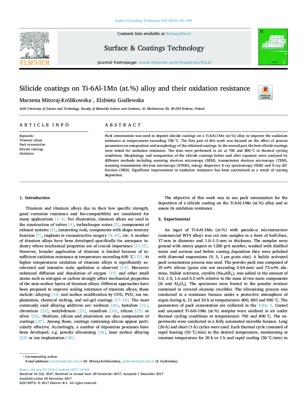 Silicide coatings on Ti-6Al-1Mn (at.%) alloy and their oxidation resistance