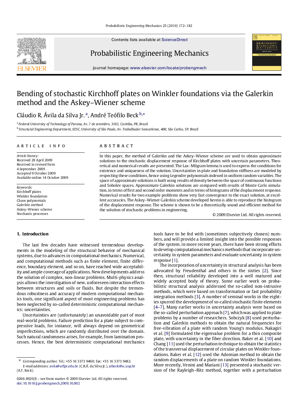 Bending of stochastic Kirchhoff plates on Winkler foundations via the Galerkin method and the Askey–Wiener scheme