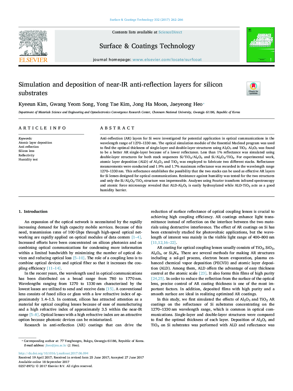 Simulation and deposition of near-IR anti-reflection layers for silicon substrates