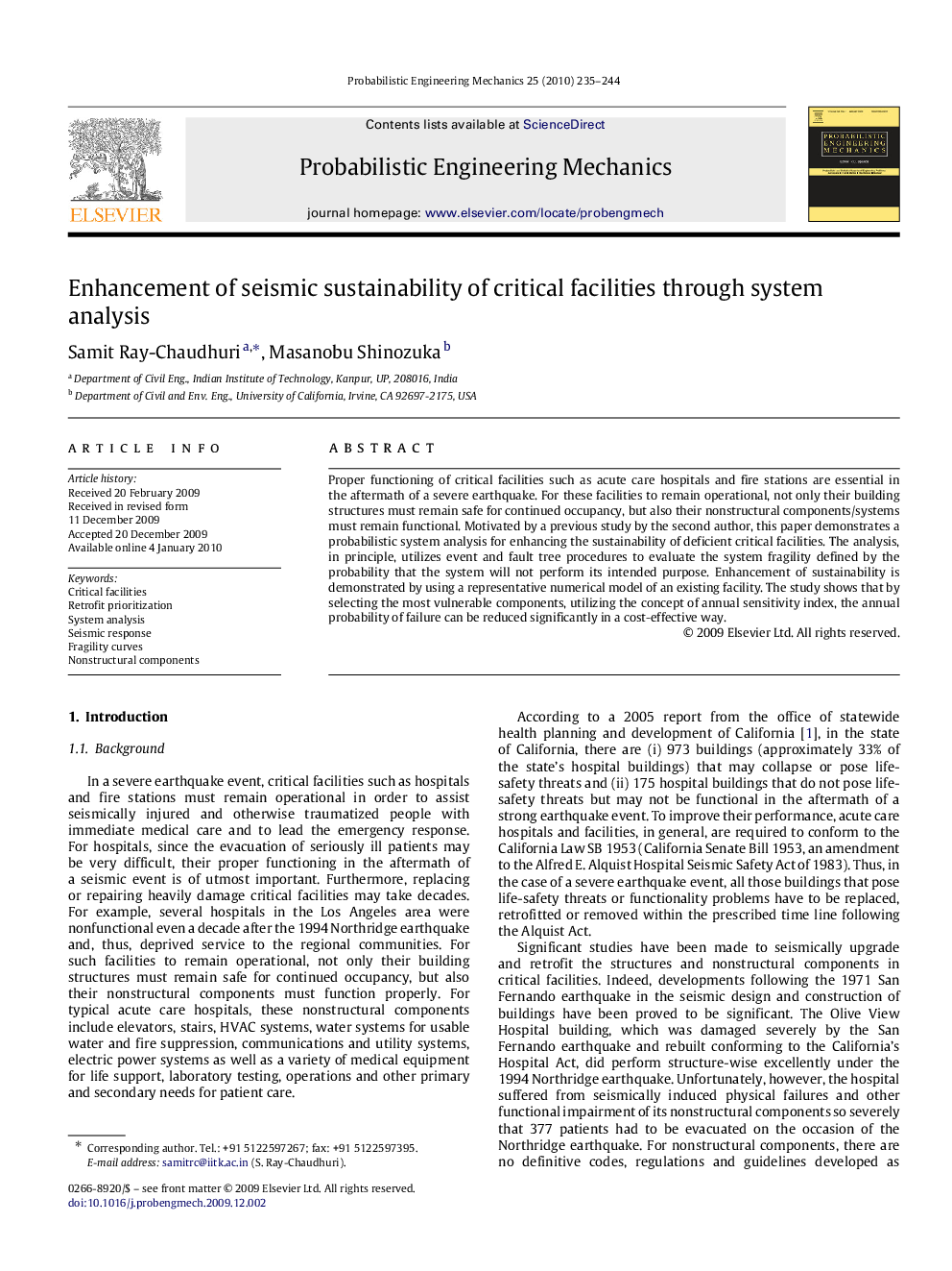 Enhancement of seismic sustainability of critical facilities through system analysis