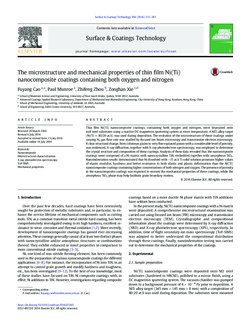 The microstructure and mechanical properties of thin film Ni(Ti) nanocomposite coatings containing both oxygen and nitrogen