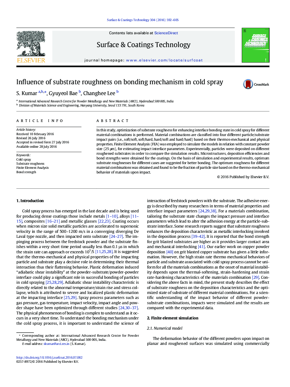 Influence of substrate roughness on bonding mechanism in cold spray