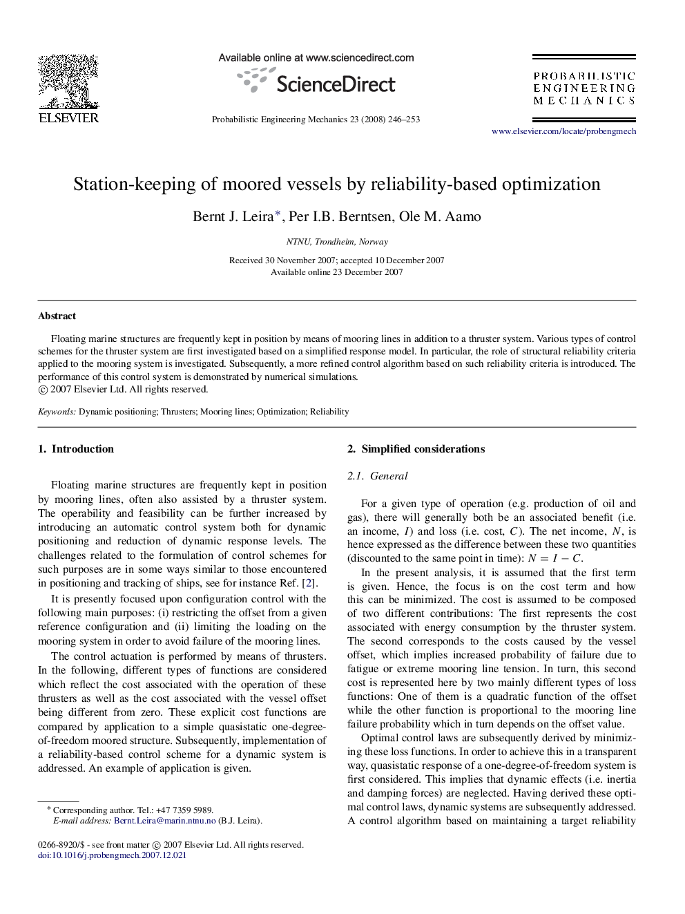 Station-keeping of moored vessels by reliability-based optimization