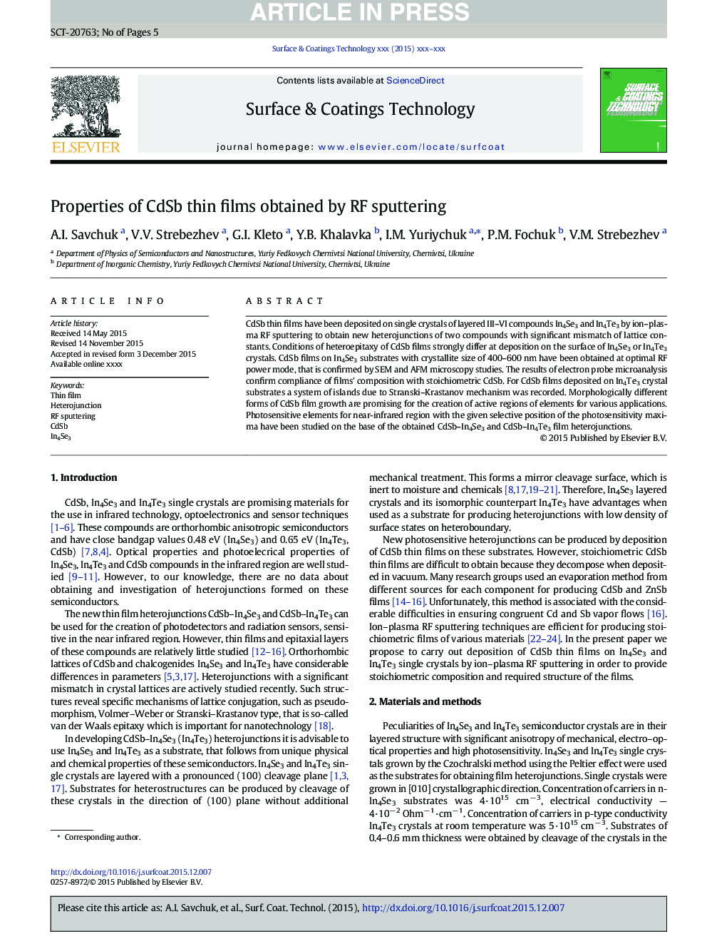 Properties of CdSb thin films obtained by RF sputtering