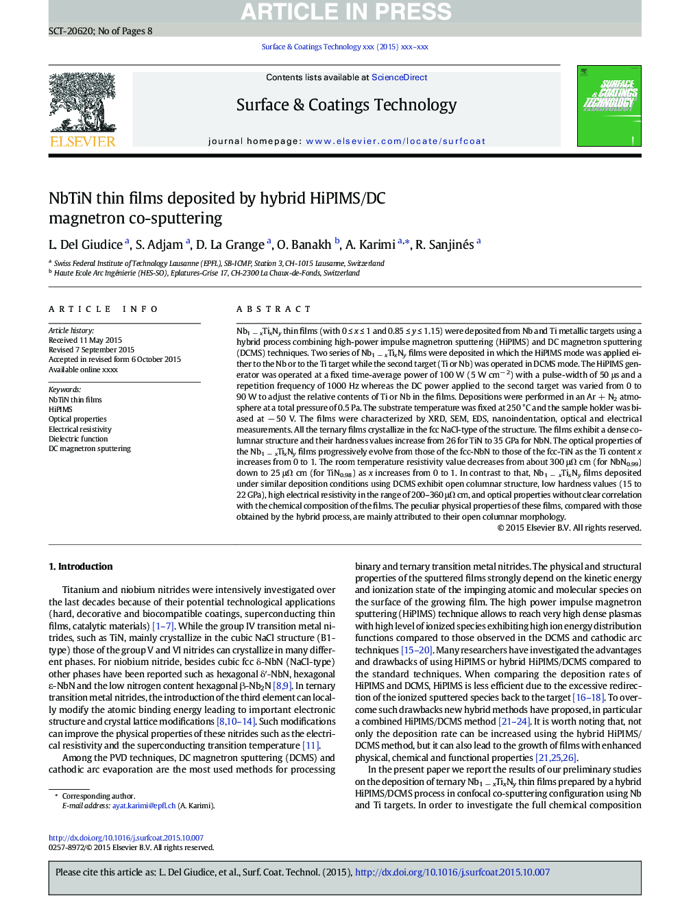 NbTiN thin films deposited by hybrid HiPIMS/DC magnetron co-sputtering