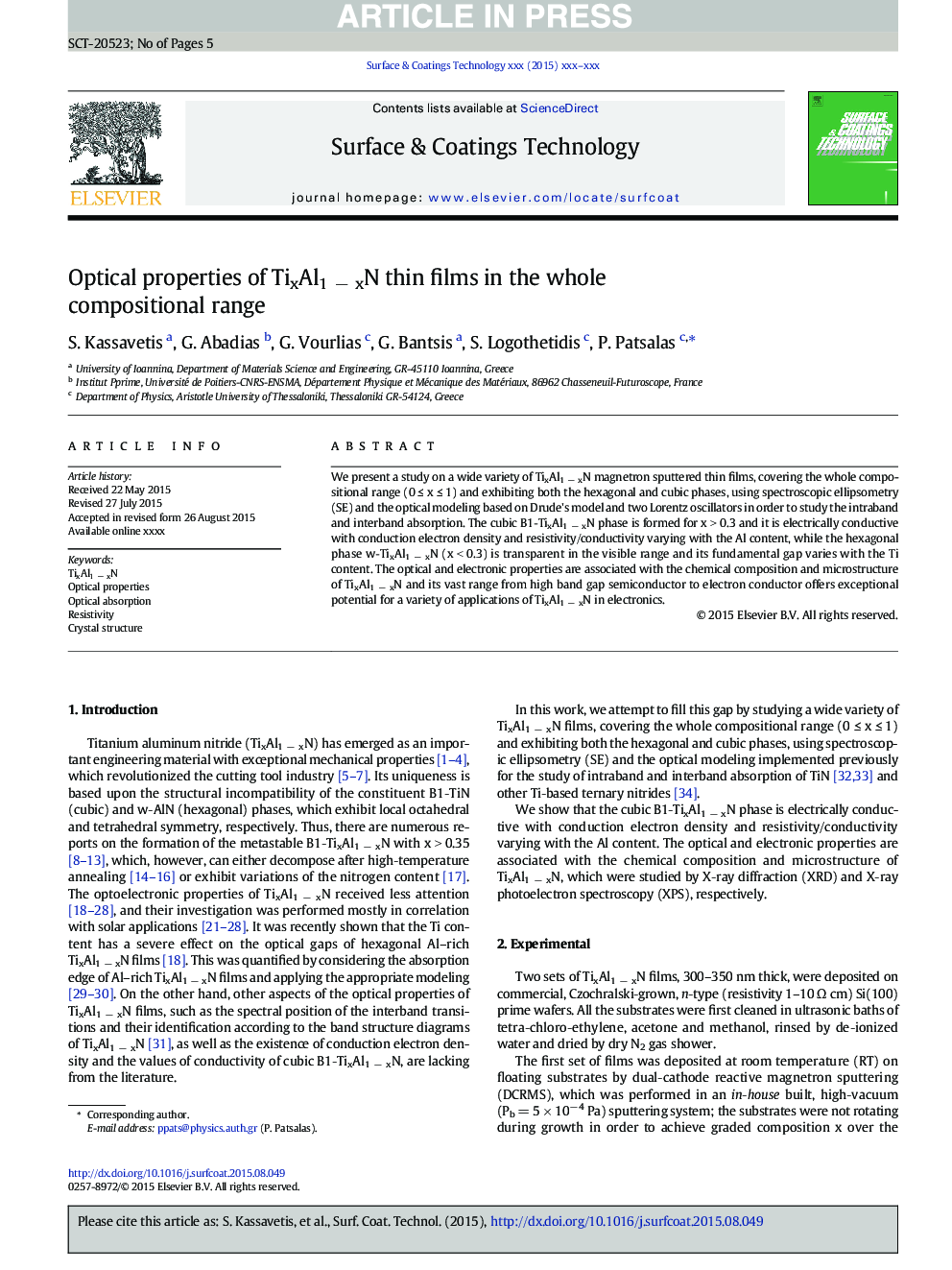 Optical properties of TixAl1Â âÂ xN thin films in the whole compositional range