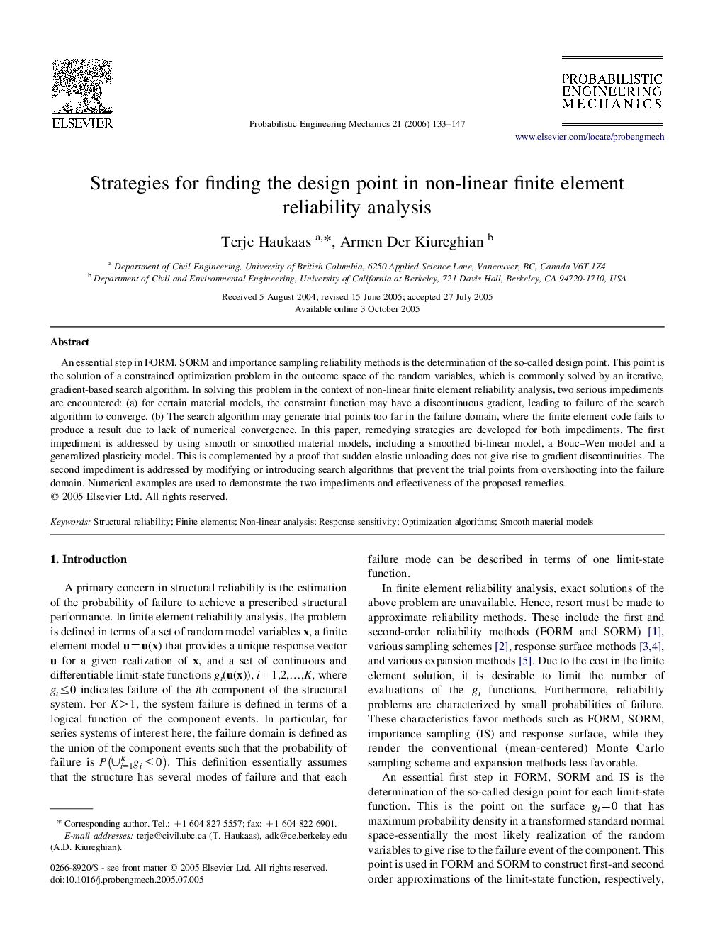 Strategies for finding the design point in non-linear finite element reliability analysis