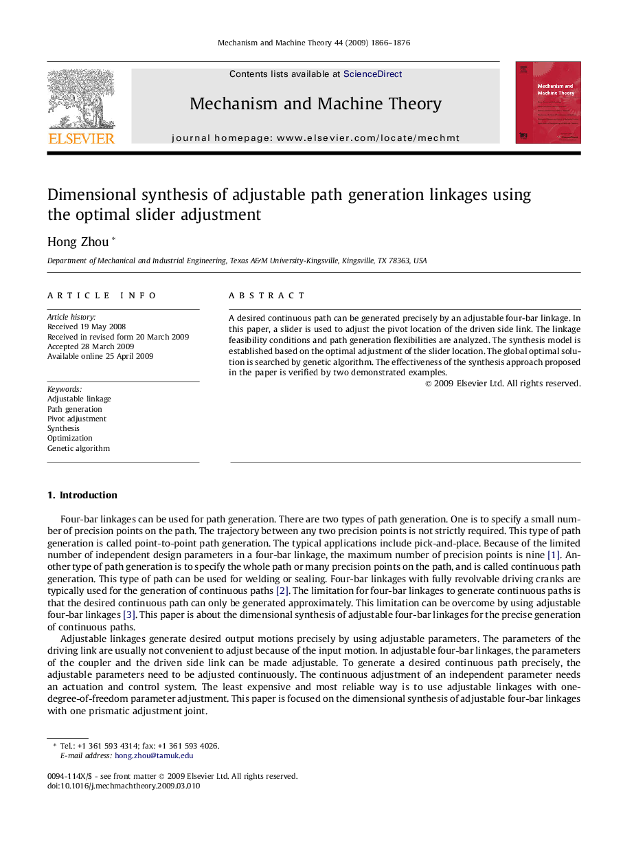 Dimensional synthesis of adjustable path generation linkages using the optimal slider adjustment