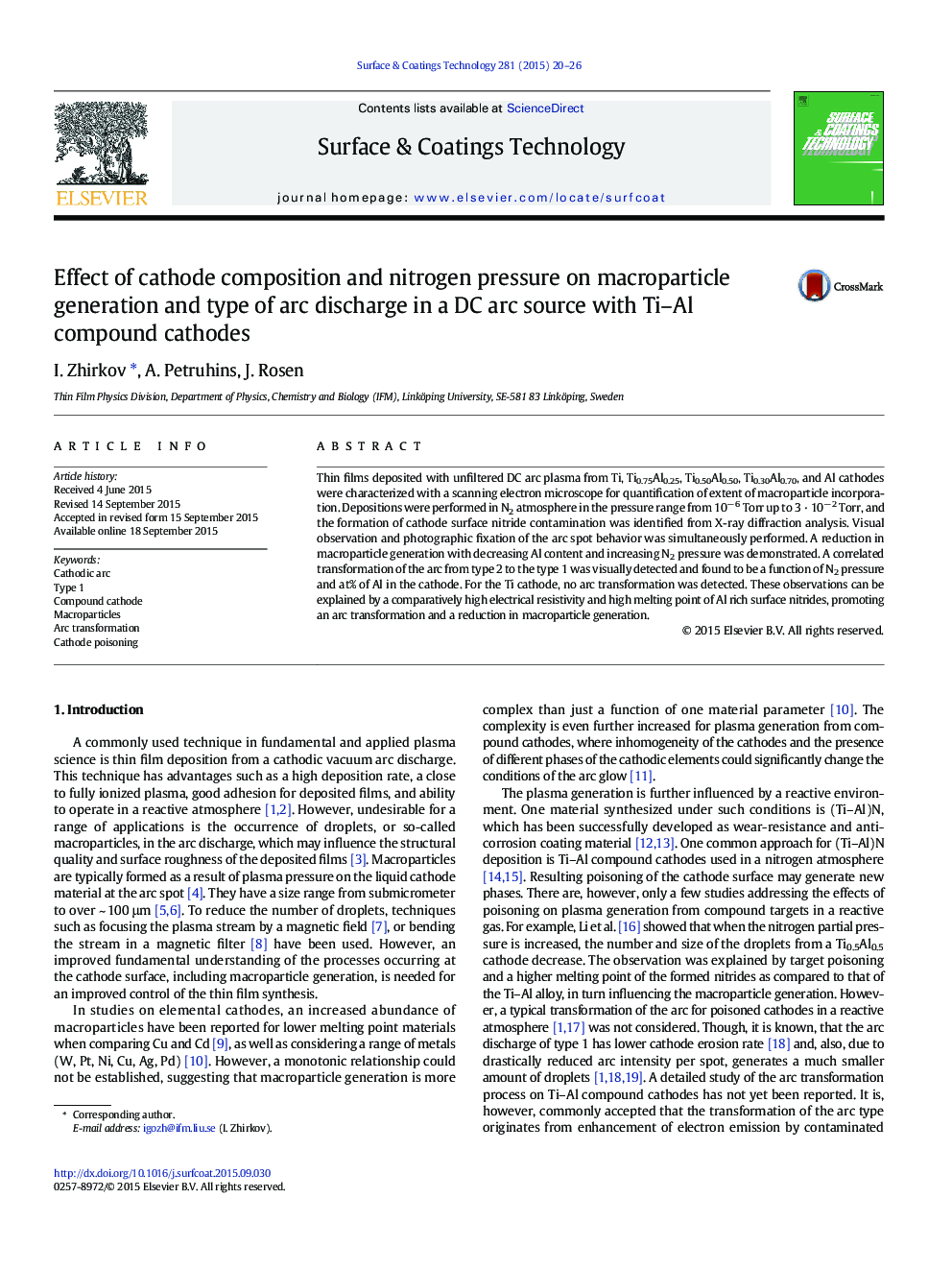 Effect of cathode composition and nitrogen pressure on macroparticle generation and type of arc discharge in a DC arc source with Ti-Al compound cathodes