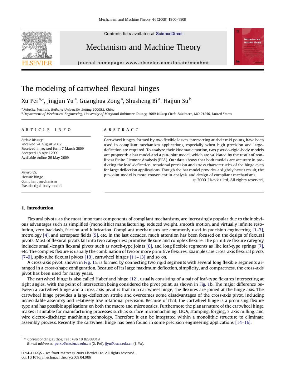 The modeling of cartwheel flexural hinges