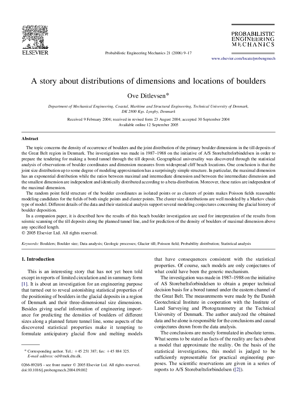 A story about distributions of dimensions and locations of boulders