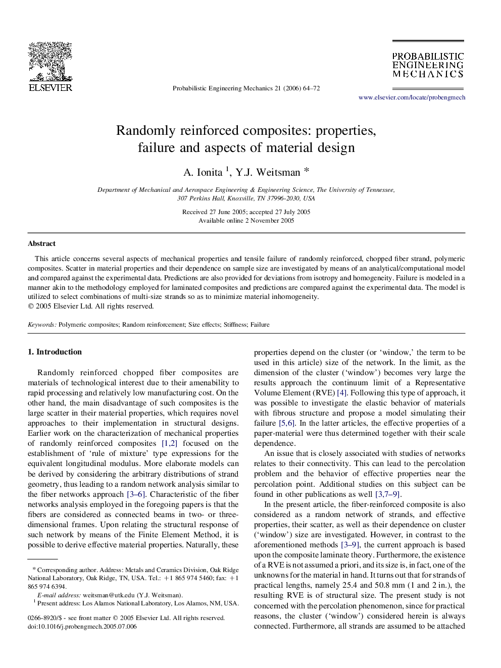 Randomly reinforced composites: properties, failure and aspects of material design