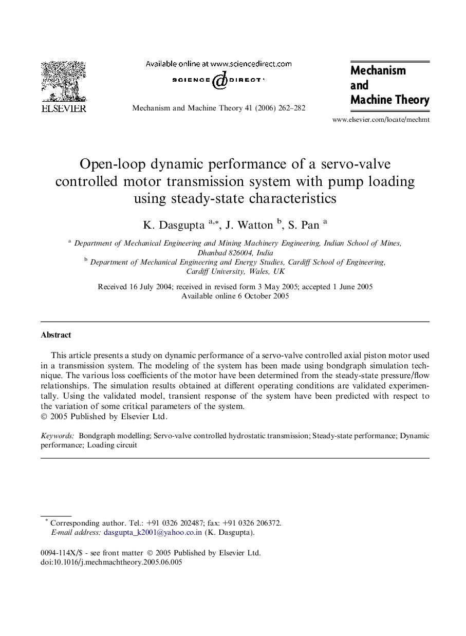 Open-loop dynamic performance of a servo-valve controlled motor transmission system with pump loading using steady-state characteristics