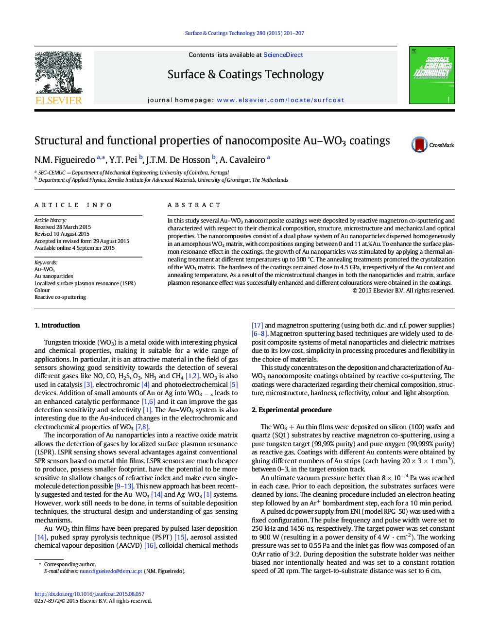 Structural and functional properties of nanocomposite Au-WO3 coatings