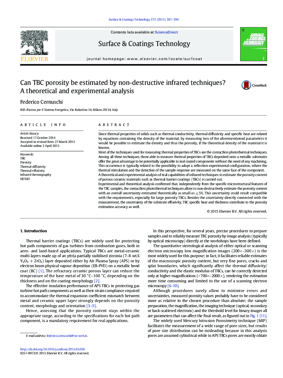 Can TBC porosity be estimated by non-destructive infrared techniques? A theoretical and experimental analysis