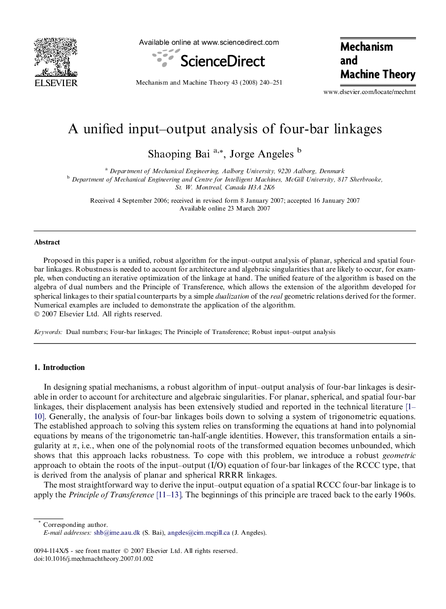 A unified input–output analysis of four-bar linkages