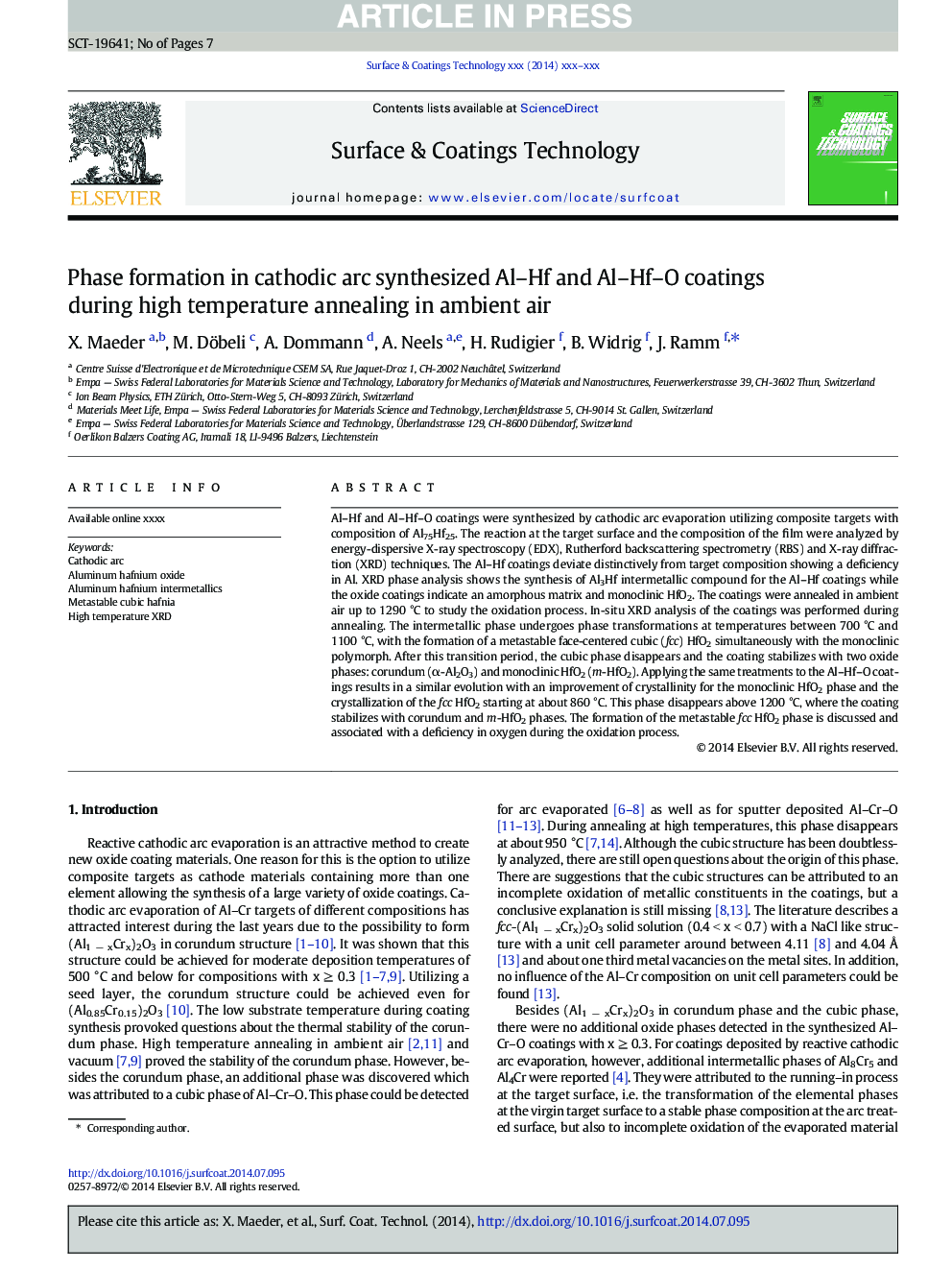 Phase formation in cathodic arc synthesized Al-Hf and Al-Hf-O coatings during high temperature annealing in ambient air