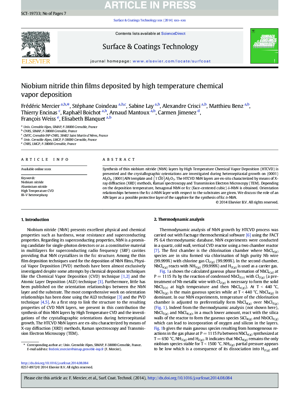 Niobium nitride thin films deposited by high temperature chemical vapor deposition