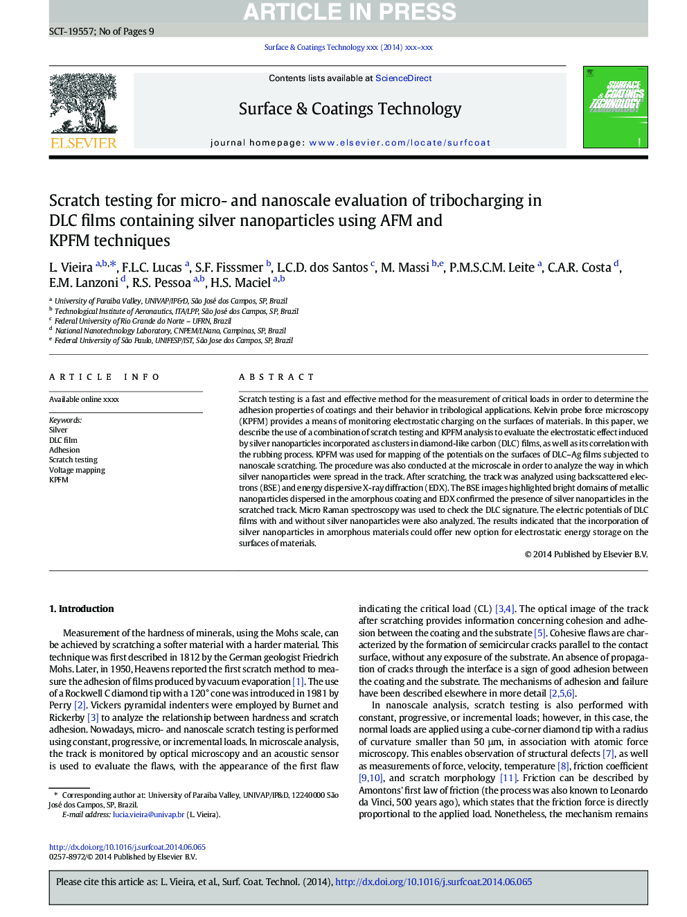 Scratch testing for micro- and nanoscale evaluation of tribocharging in DLC films containing silver nanoparticles using AFM and KPFM techniques