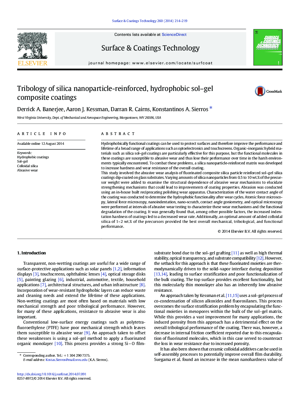 Tribology of silica nanoparticle-reinforced, hydrophobic sol-gel composite coatings