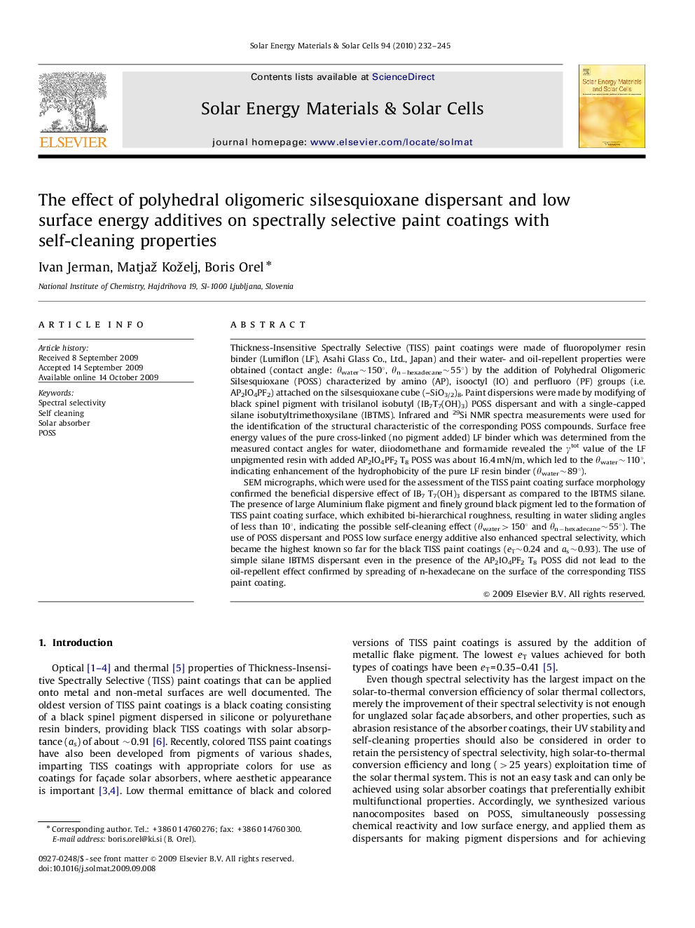 The effect of polyhedral oligomeric silsesquioxane dispersant and low surface energy additives on spectrally selective paint coatings with self-cleaning properties