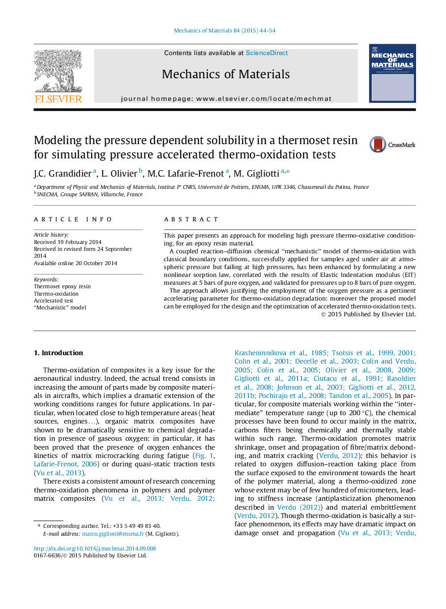 Modeling the pressure dependent solubility in a thermoset resin for simulating pressure accelerated thermo-oxidation tests