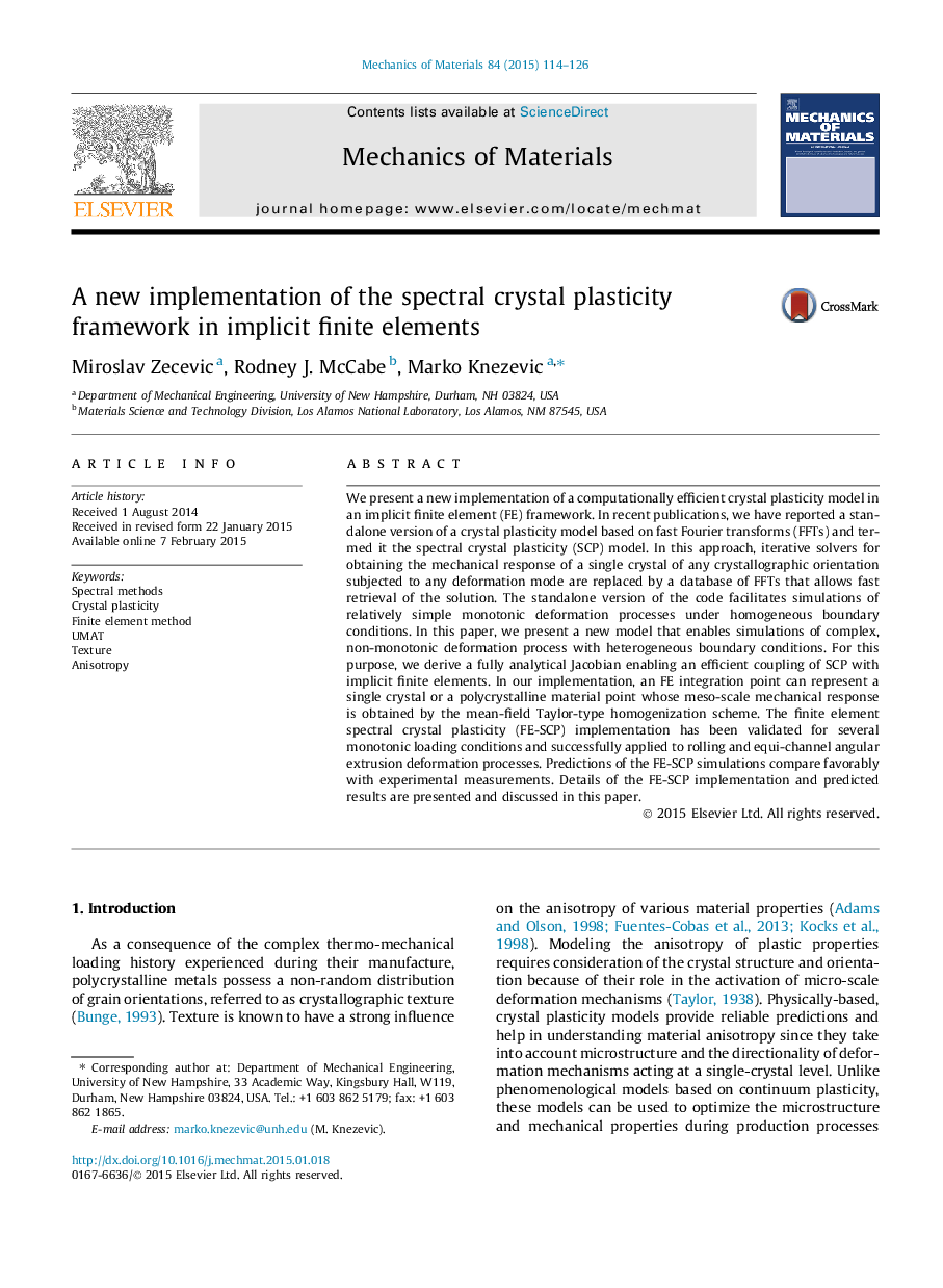 A new implementation of the spectral crystal plasticity framework in implicit finite elements