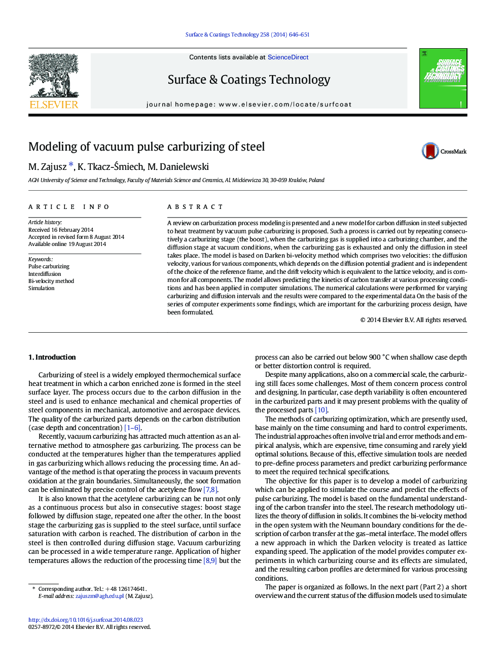 Modeling of vacuum pulse carburizing of steel